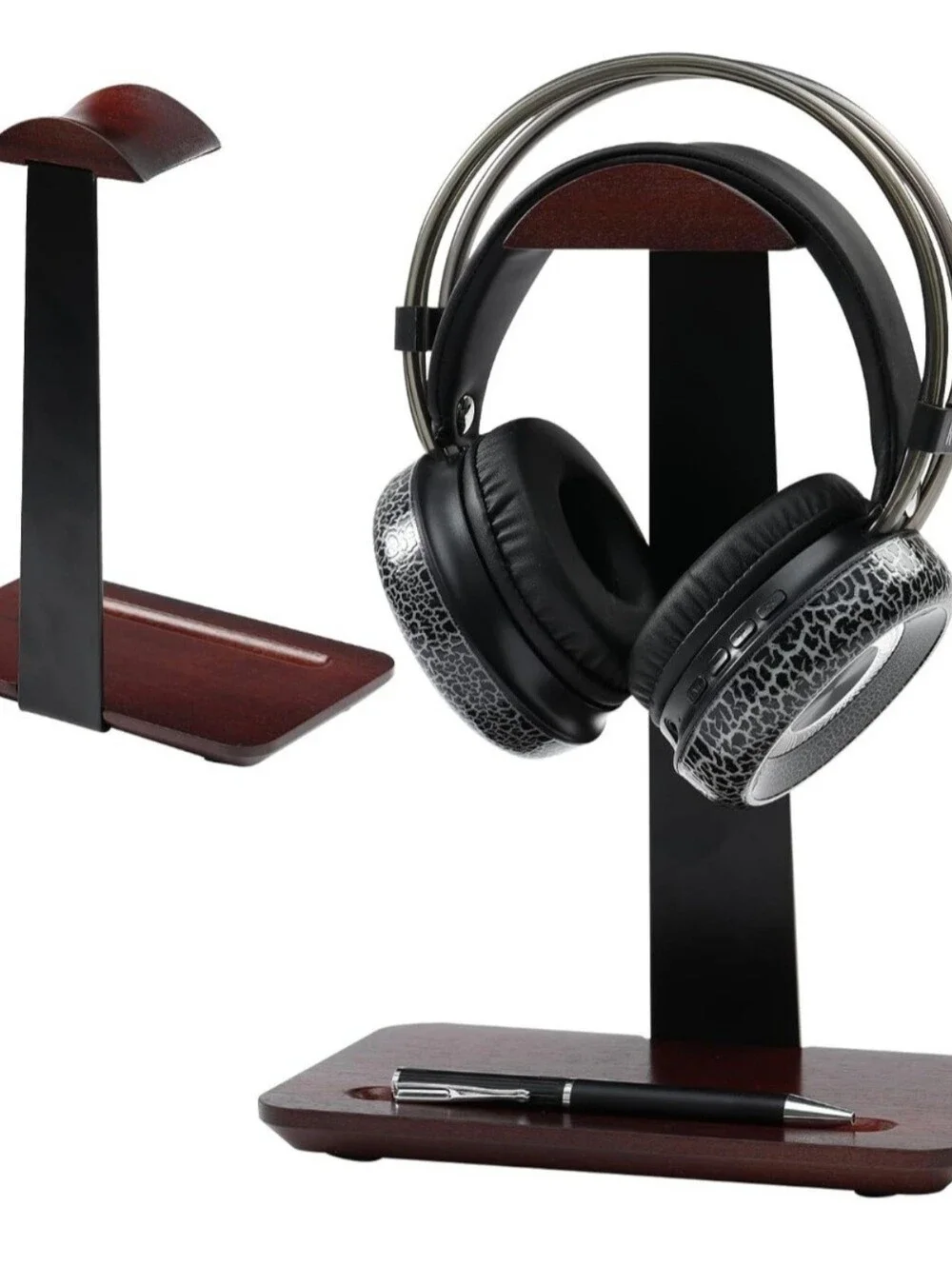 Walnut Headphone Stand, Wood Headset Stand for Desk, Universal Headphone Holder